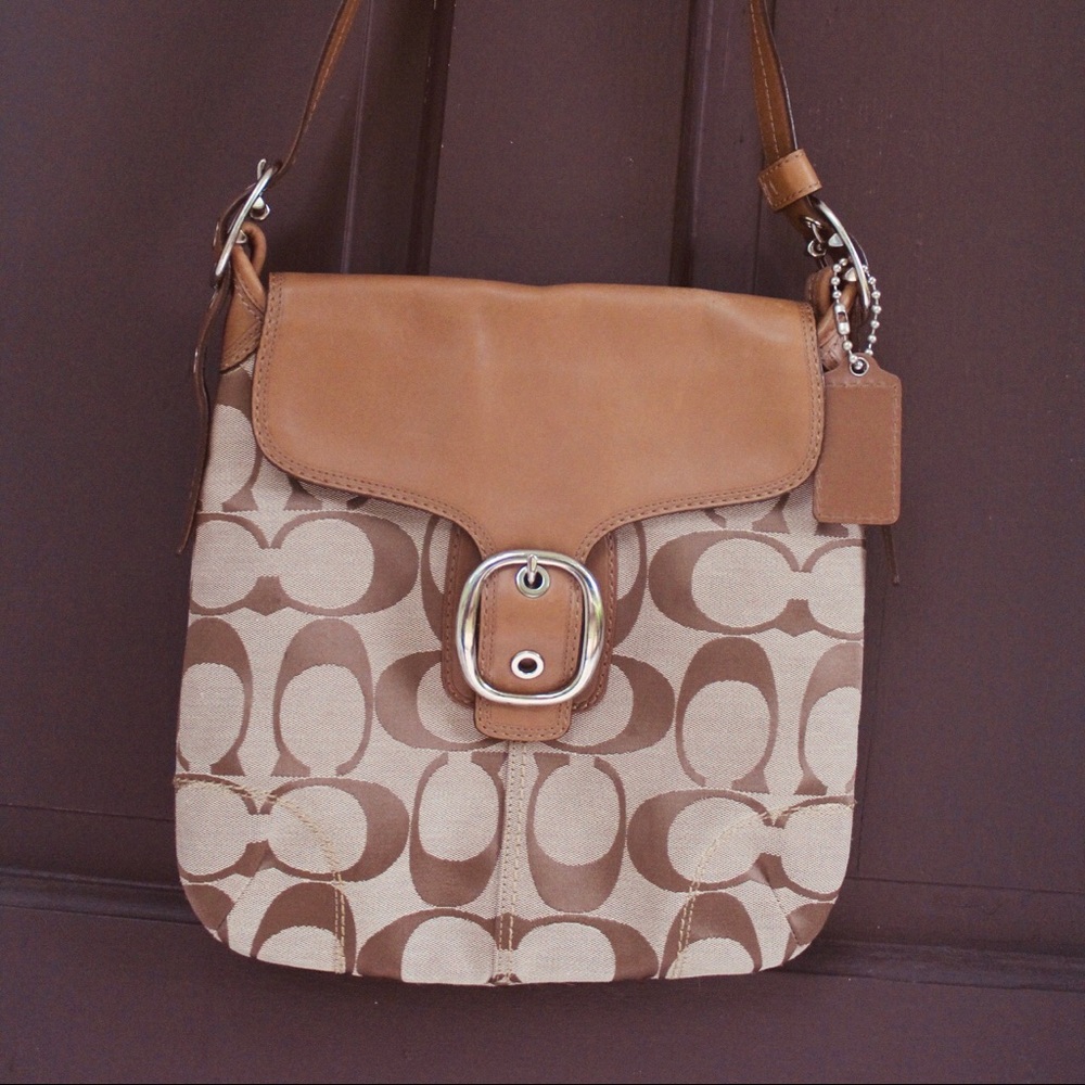 Coach Tan Leather Flap Duffle Crossbody